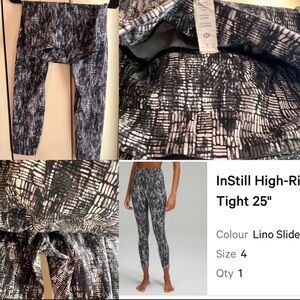 Lululemon instill high rise HR tights 25” size 4 in color Lino Slide alpine